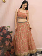 Tulsi Art Alluring Pink Georgette Sequins Event Wear Lehenga Choli | Grocsy