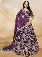Tulsi Art Alluring Purple Silk Wedding Wear Lehenga Choli With Dupatta | Grocsy