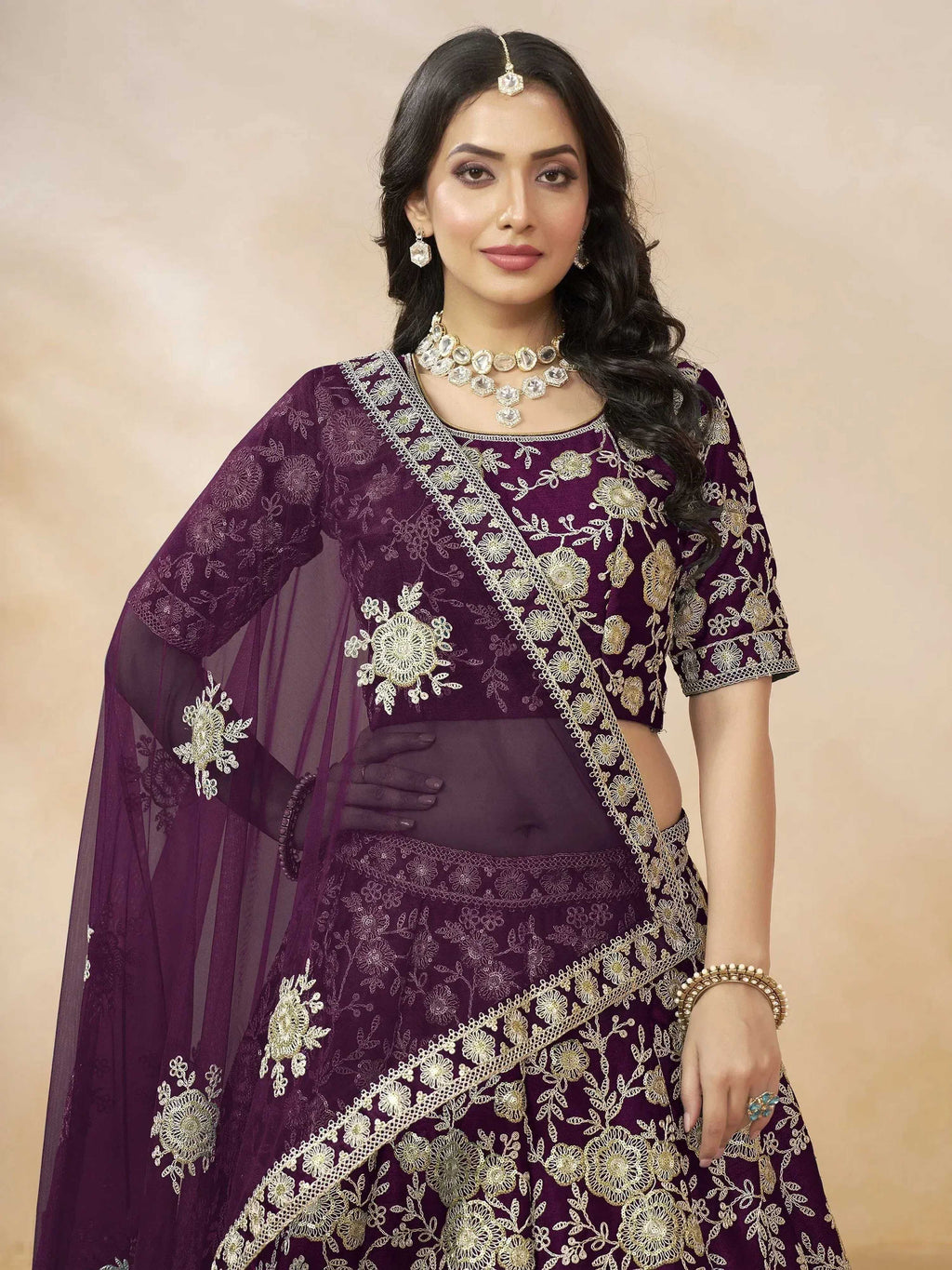 Tulsi Art Alluring Purple Silk Wedding Wear Lehenga Choli With Dupatta | Grocsy