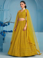 Tulsi Art Alluring Yellow Sequins Work Georgette Haldi Wear Lehenga Choli | Grocsy