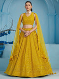 Tulsi Art Alluring Yellow Sequins Work Georgette Haldi Wear Lehenga Choli | Grocsy