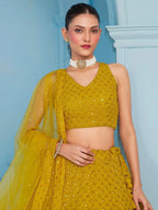 Tulsi Art Alluring Yellow Sequins Work Georgette Haldi Wear Lehenga Choli | Grocsy