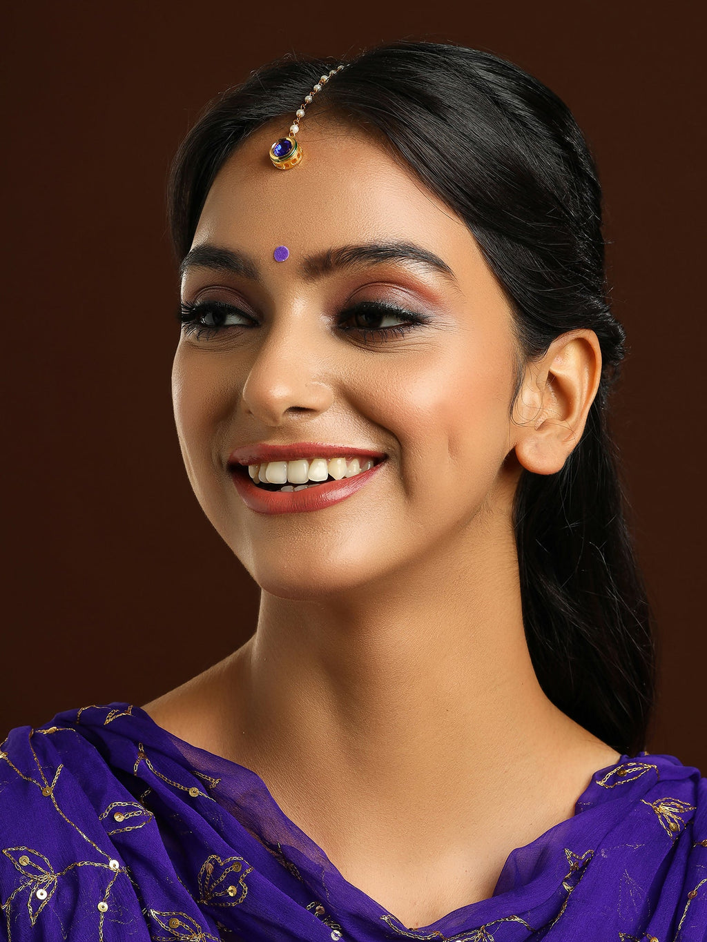 Ruby Raang Blue Meenakari Kundan Maang Tikka | Grocsy