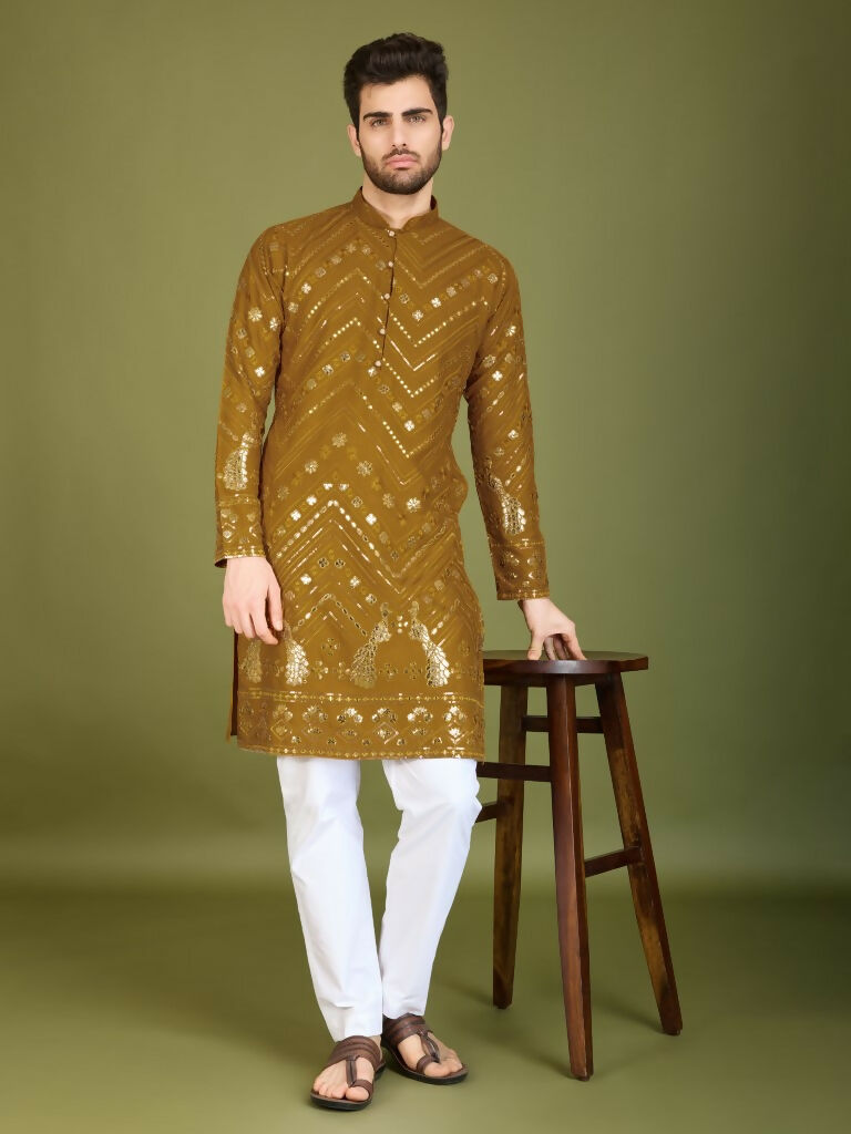 Vastranavya Yellow Exclusive Festival Wear Pure Viscose Rayon Embroidered Sequence Work Kurta | Grocsy