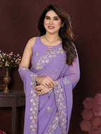 PR Fashion Lavender Georgette Embroidery Work With Embroidery Work Blouse Saree | Grocsy