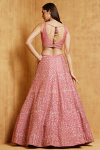 Jyoti Fashion Peach Cording Dori with Zari Thread Sequence Embroidery Malai Satin Silk Lehenga Choli with Dupatta | Grocsy