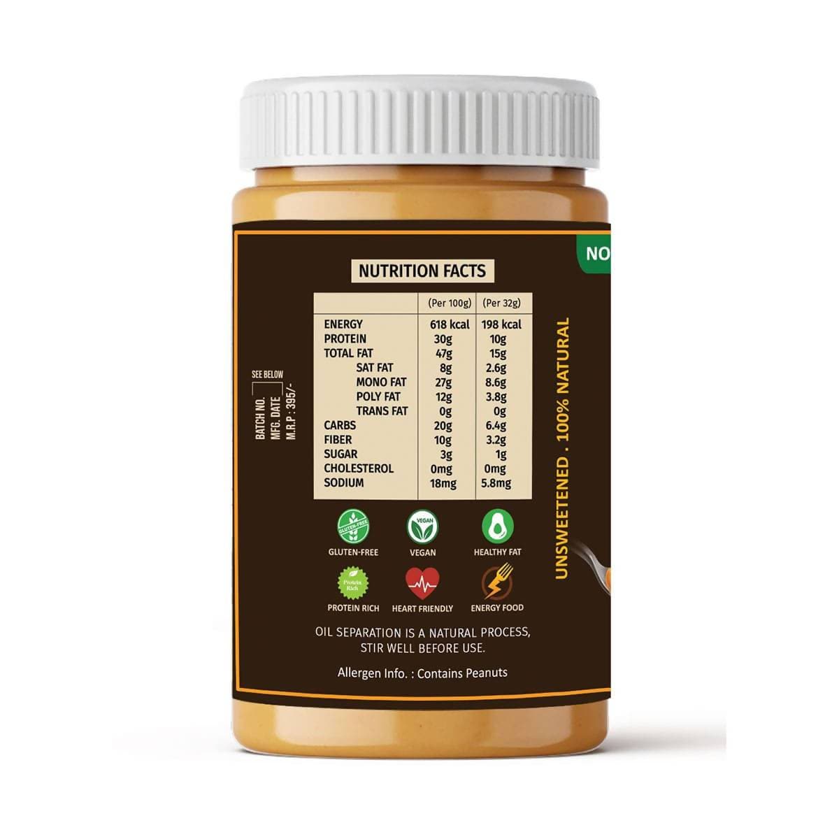 Oye Healthy Peanut Butter Natural Crunchy - Combo (850gm+340gm) | Grocsy