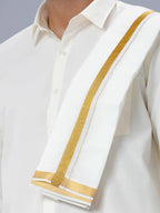 Ramraj Cotton Premium Wedding Cream Readymade Dhoti, Shirt & Towel Set Dhanvanthri | Grocsy