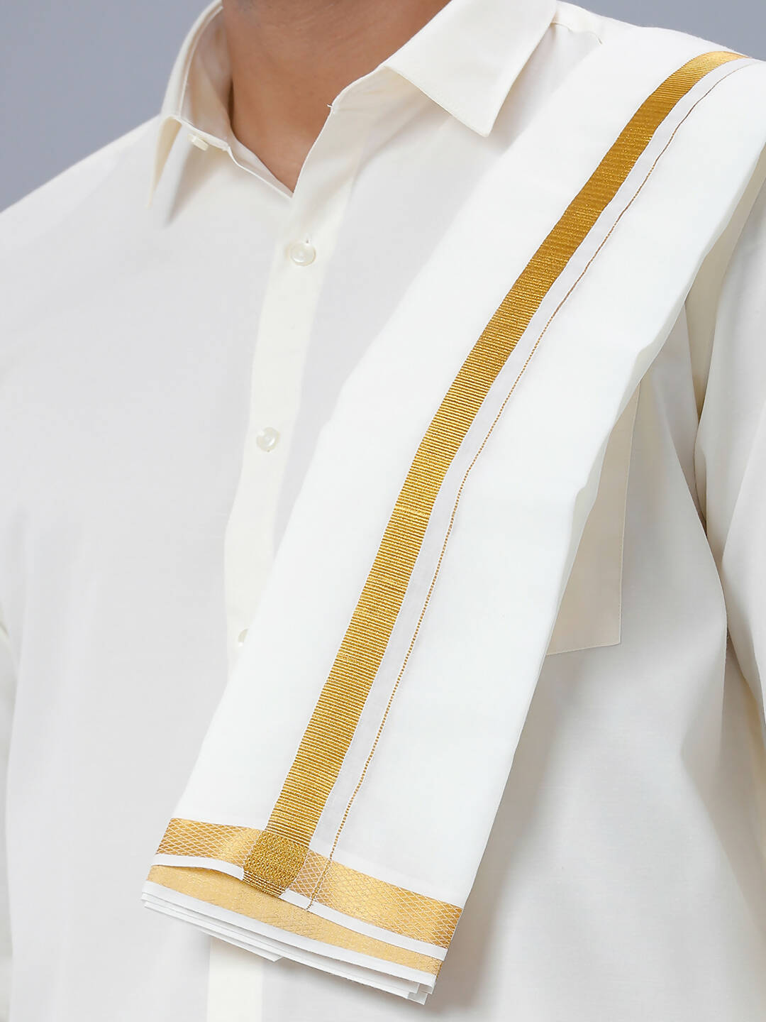 Ramraj Cotton Premium Wedding Cream Readymade Dhoti, Shirt & Towel Set Dhanvanthri | Grocsy