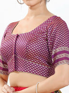 Joban Fashion Purple Brocade Padded Blouse With Round Neck Elbow Sleeves | Grocsy