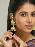 Nuyug 22K Gold-Plated Floral Jhumki Kundan Studded Kanauti Earrings | Grocsy