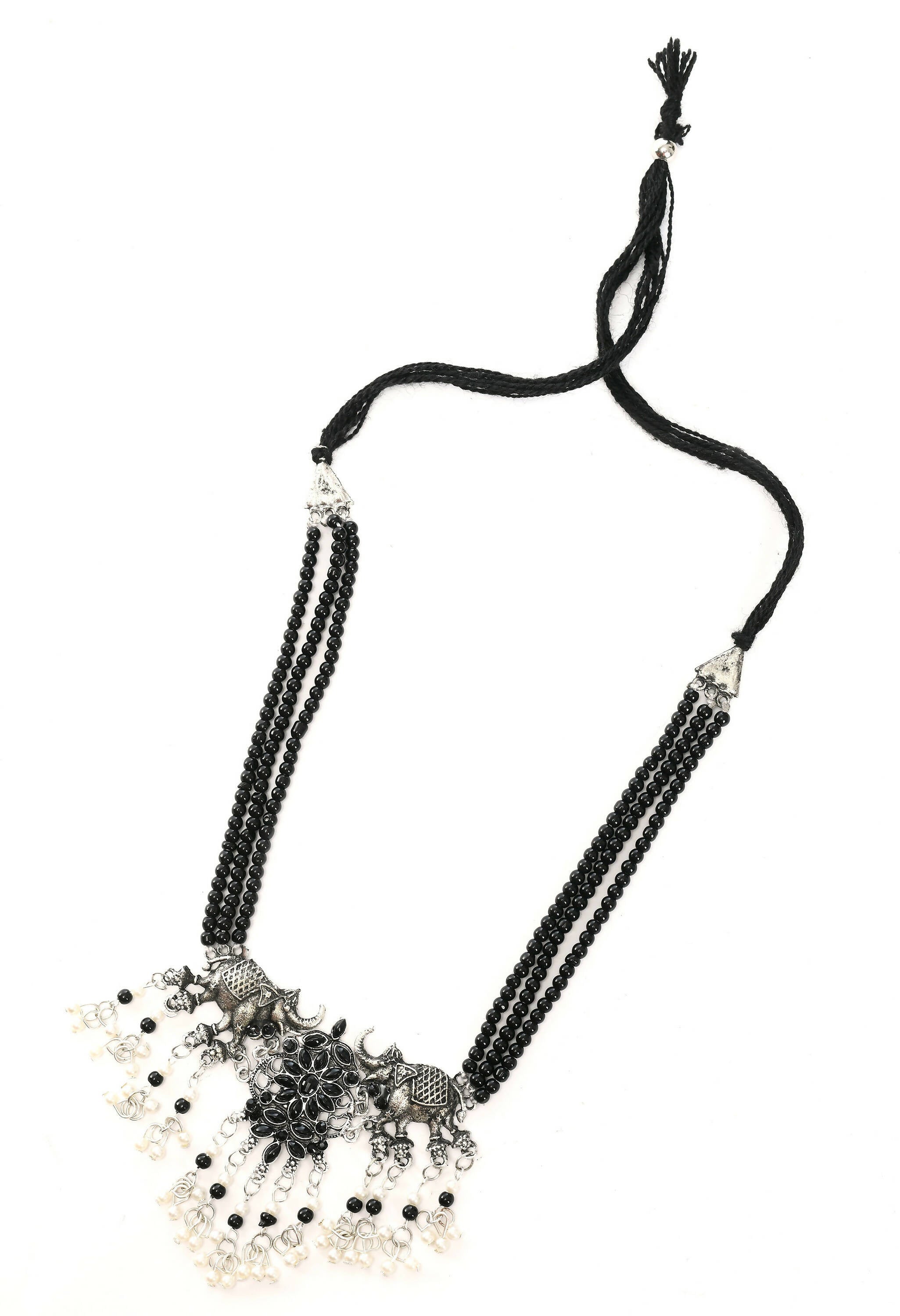 Mominos Fashion Johar Kamal Silver-Plated Brass Finish Elephant Desgin Choker For Women (Black) | Grocsy