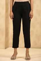 Juniper Women's Black Rayon Flex Solid Straight Pant | Grocsy