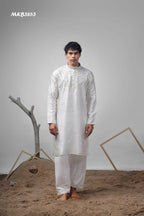 White Greek Satin Heavy Embroidery Work Kurta Set - Mahotsav | Grocsy