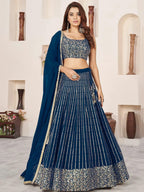 Tulsi Art Amazingâ Blue Sequins Work Georgette Engagement Wear Lehenga Choli | Grocsy