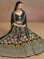 Tulsi Art Amazing Green Sequins Georgette Mehendi Wear Lehenga Choli With Dupatta | Grocsy