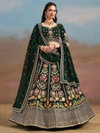 Tulsi Art Amazing Green Sequins Georgette Mehendi Wear Lehenga Choli With Dupatta | Grocsy