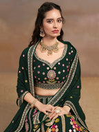 Tulsi Art Amazing Green Sequins Georgette Mehendi Wear Lehenga Choli With Dupatta | Grocsy