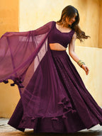 Tulsi Art Amazing Wine Sequins Georgette Wedding Lehenga Choli With Dupatta | Grocsy