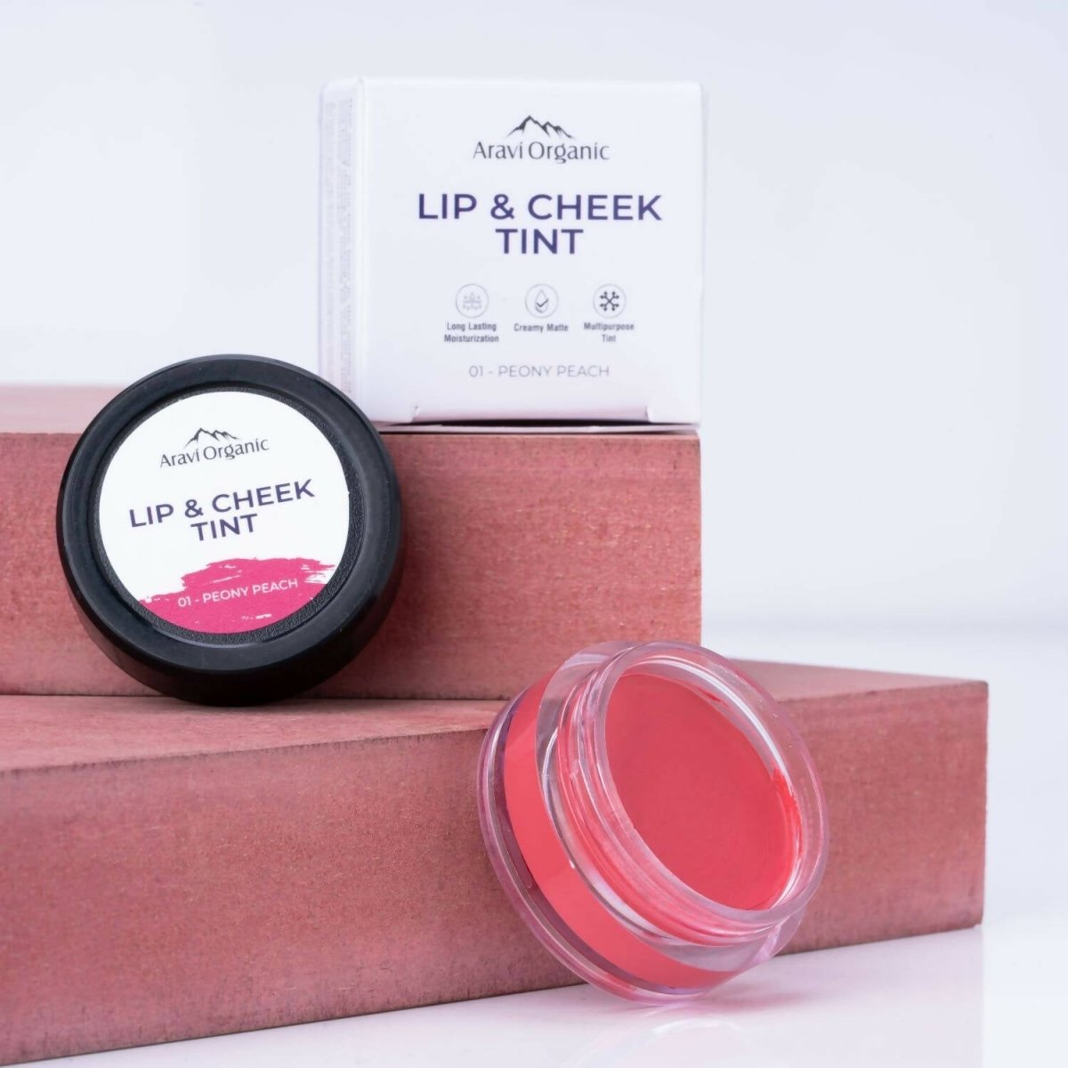 Aravi Organic Everyday Vegan Lip and Cheek Tint Balm Lip Tint - Peony Peach | Grocsy