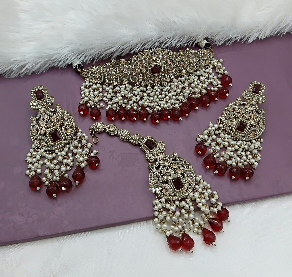 Joban Fashion Maroon Alloy Choker Set | Grocsy