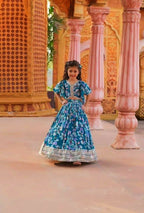 Jyoti Fashion Beautiful Blue Faux Georgette Digital Printed with Sequins Embroidered Kids Lehenga Choli Set | Grocsy