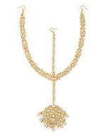 Gold-Polished White Kundan-Studded Pearl Beaded Matha Patti - Ruby Raang | Grocsy