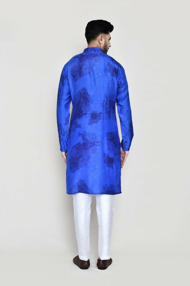 Joban Fashion Royal Blue Colored Cotton Silk Fabric Kurta With Straight Fit Pant | Grocsy
