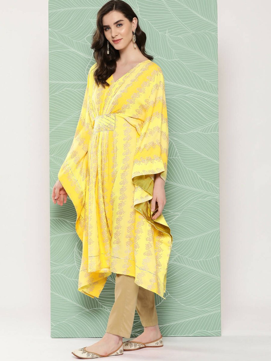 Ahalyaa Women's Traditional Wear kaftan Kurta - Yellow | Grocsy