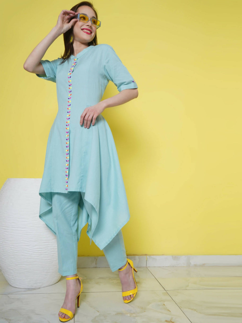 Women Republic Light Blue Cotton Kurta Set | Grocsy
