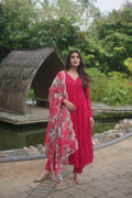 Jyoti Fashion Women's Pink Faux Blooming Butti Work Kurta with Trouser & Dupatta | Grocsy