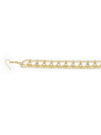Gold-Polished White Kundan-Studded Pearl Beaded Hair Band - Ruby Raang | Grocsy