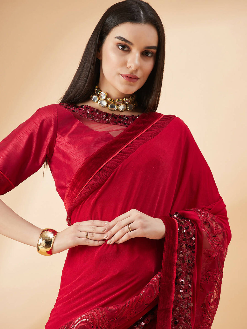 Mauve Lycra Resham And Sequins Embroidery Saree - Norita Hit Design | Grocsy