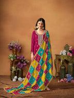 Anaita Wine Embroidered Soft Organza Salwar Suit | Grocsy