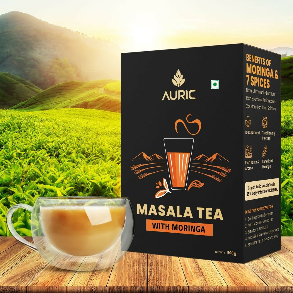 Auric Kadak Moringa Masala Tea - Black Tea from Assam & Darjeeling with Real Spices (Cardamom, Ginger, Black Pepper) | Grocsy