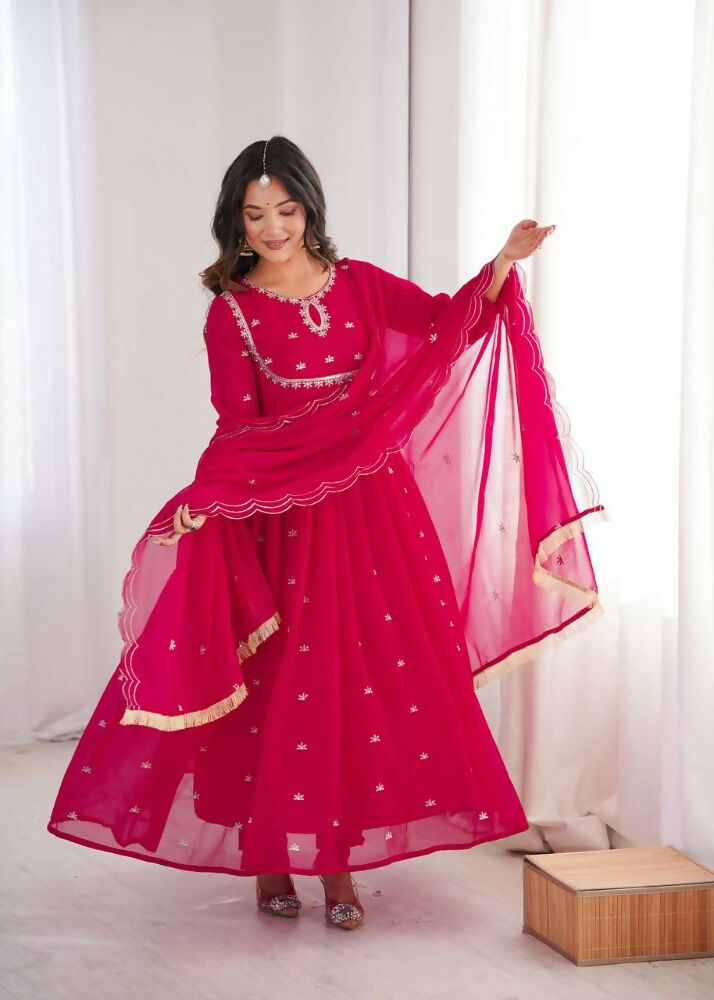 Teeya Creation Rani Faux Georgette Embroidery Work Wedding Wear Gown | Grocsy