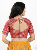 Joban Fashion Maroon Brocade Padded Blouse With Round Neck Elbow Sleeves | Grocsy