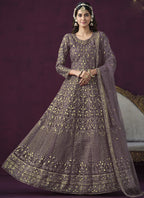 Vegaa Fashion Designer Purple Net Embroidery Anarkali Suit | Grocsy