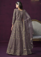 Vegaa Fashion Designer Purple Net Embroidery Anarkali Suit | Grocsy