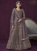 Vegaa Fashion Designer Purple Net Embroidery Anarkali Suit | Grocsy