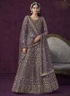 Vegaa Fashion Designer Purple Net Embroidery Anarkali Suit | Grocsy