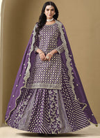 Vegaa Fashion Purple Art Silk Embroidered Lehenga Style Suit | Grocsy