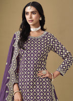 Vegaa Fashion Purple Art Silk Embroidered Lehenga Style Suit | Grocsy