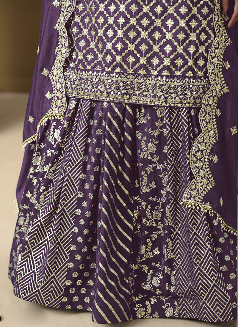 Vegaa Fashion Purple Art Silk Embroidered Lehenga Style Suit | Grocsy