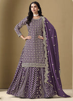 Vegaa Fashion Purple Art Silk Embroidered Lehenga Style Suit | Grocsy