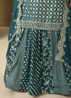 Vegaa Fashion Turquoise Art Silk Embroidered Lehenga Style Suit | Grocsy
