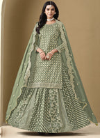 Vegaa Fashion Light Green Art Silk Embroidered Lehenga Style Suit | Grocsy