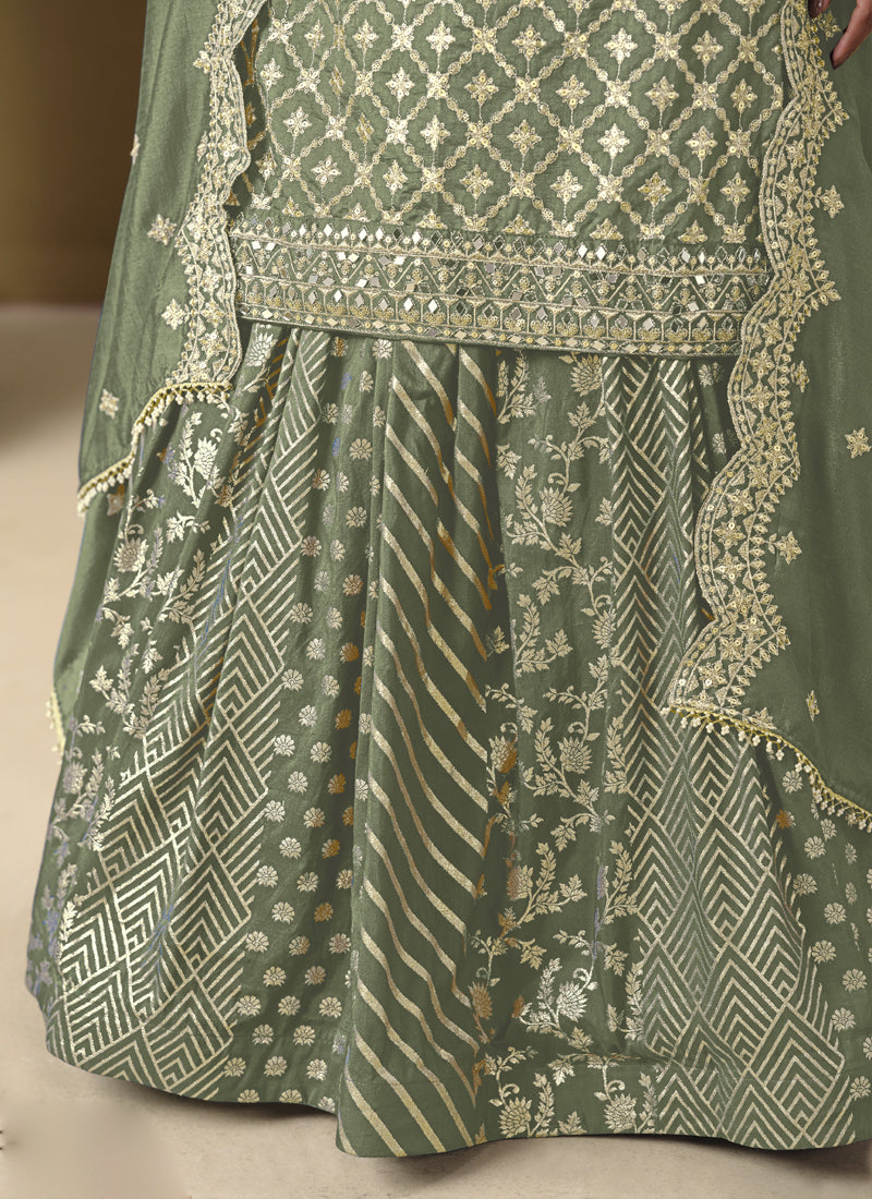 Vegaa Fashion Light Green Art Silk Embroidered Lehenga Style Suit | Grocsy