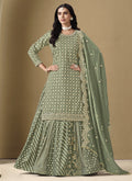 Vegaa Fashion Light Green Art Silk Embroidered Lehenga Style Suit | Grocsy