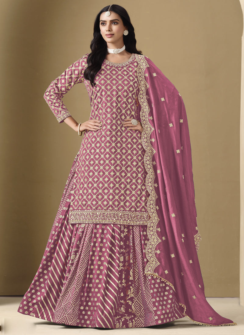 Vegaa Fashion Onion Pink Art Silk Embroidered Lehenga Style Suit | Grocsy
